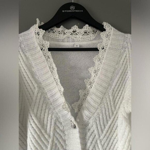 Coquette Knit Cardigan Lace Trim & Crest Buttons Fairycore Sweater - Picture 3 of 12